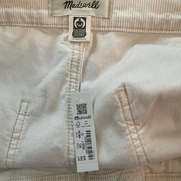 NWT Madewell Emmett 2.0 Cream Wide Leg Corduroy Size 32 - Picture 6 of 6